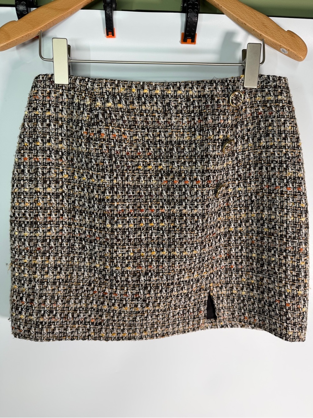 Gianni Bini Multicolor Tweed Button Mini Skirt Size 4